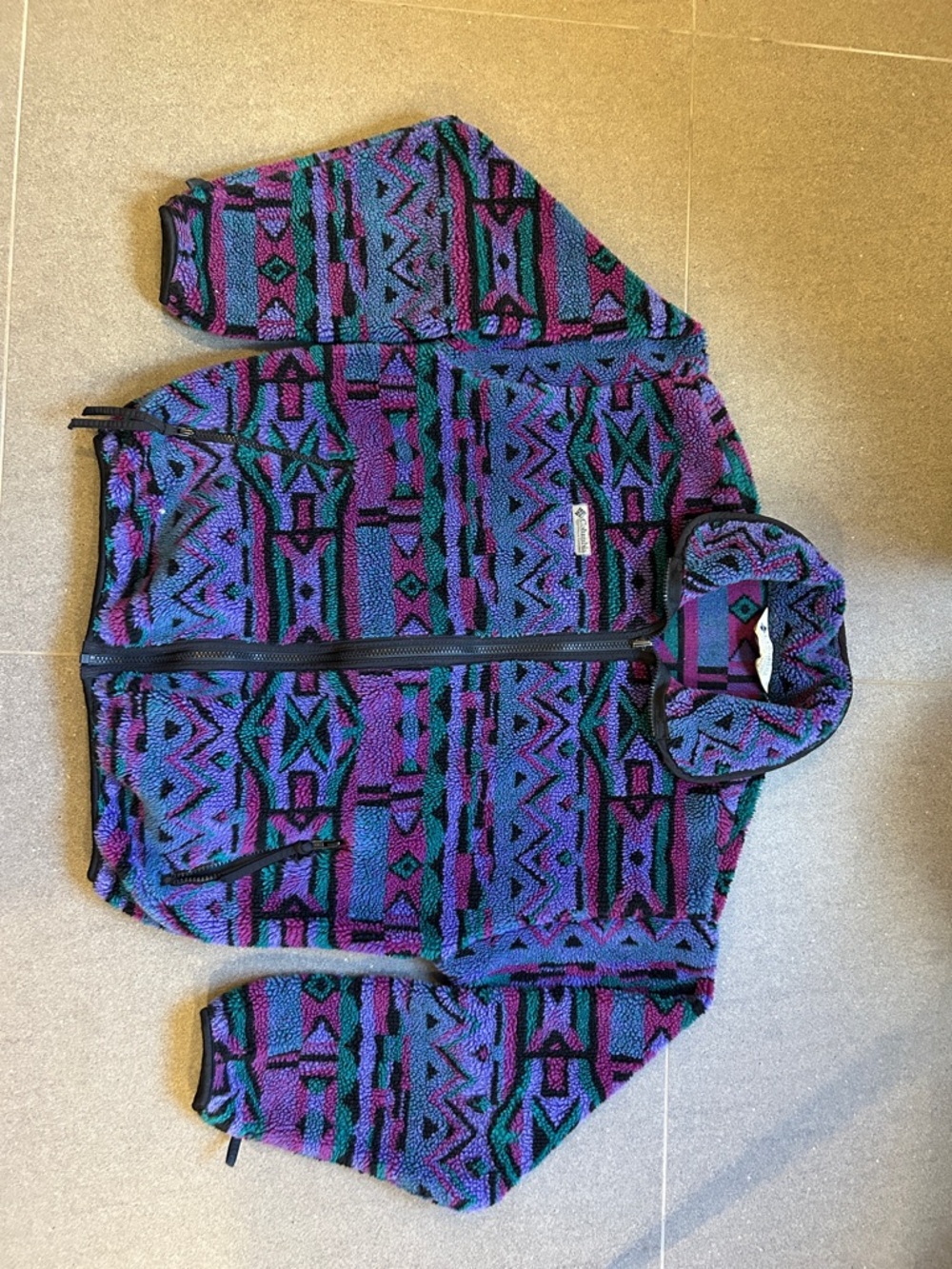 Columbia Purple Teal Aztec Patterned 90s Fleece Jacket